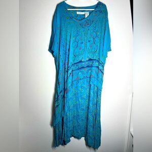 Allison Woods Bohemian Maxi Dress Size B4/ US XL Turquoise Paisley